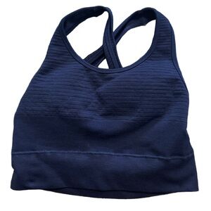 Alphalete Cross Open Back Textured Navy Sports Bra Small